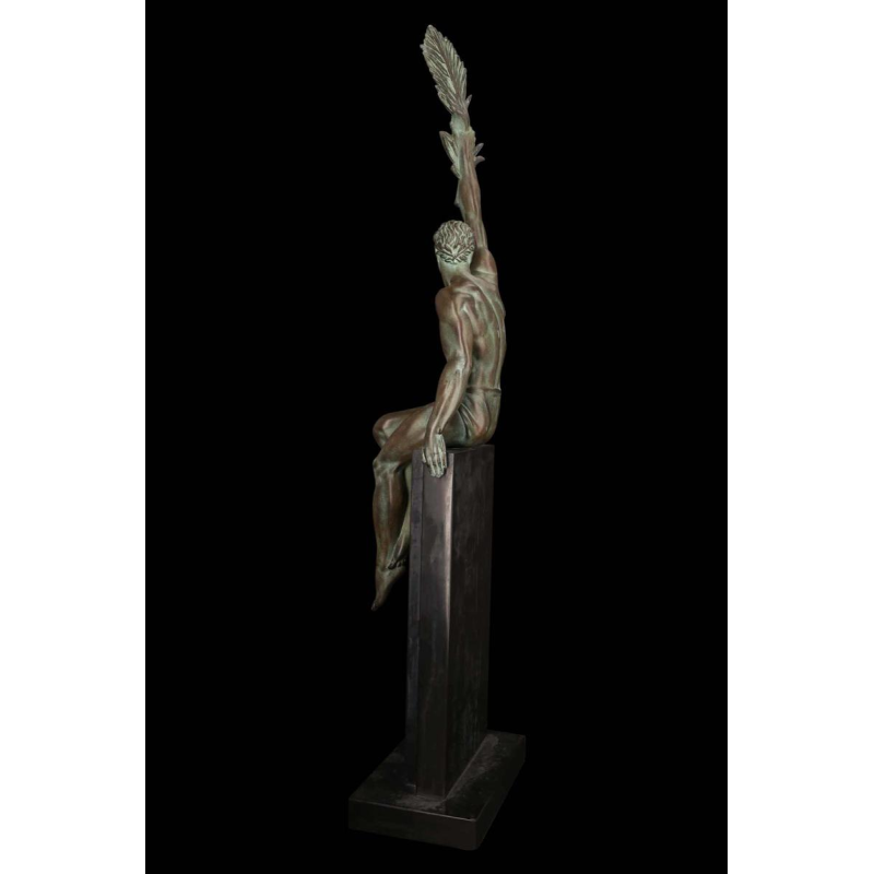 PIERRE LE FAGUAYS 'The trophy' cast iron sculpture with green patina, 20th c