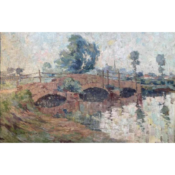 Camille BARTHELEMY « Le pont de Villers-sur-Semois » hst 65x100 cm