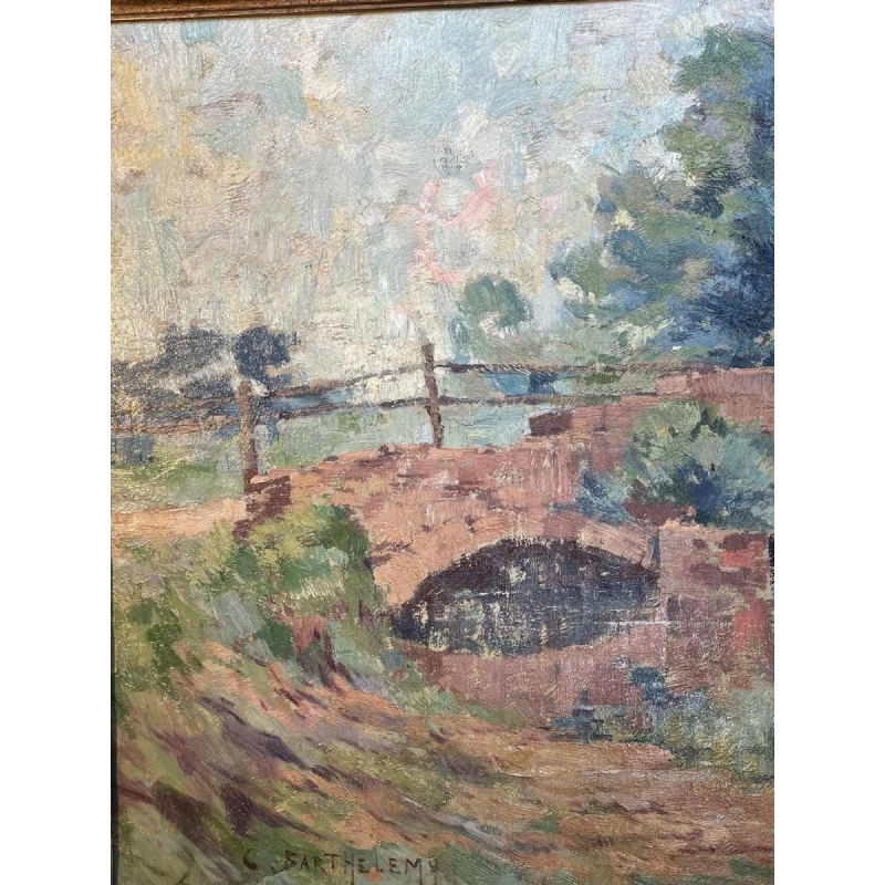 Camille BARTHELEMY « Le pont de Villers-sur-Semois » hst 65x100 cm