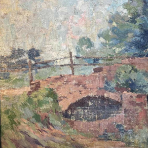 Camille BARTHELEMY « Le pont de Villers-sur-Semois » hst 65x100 cm