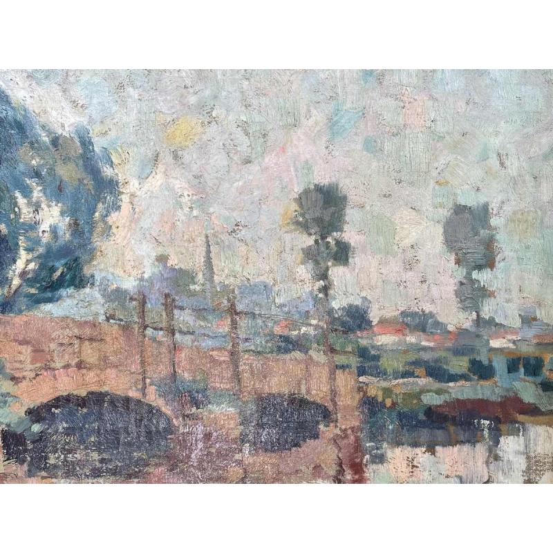 Camille BARTHELEMY « Le pont de Villers-sur-Semois » hst 65x100 cm