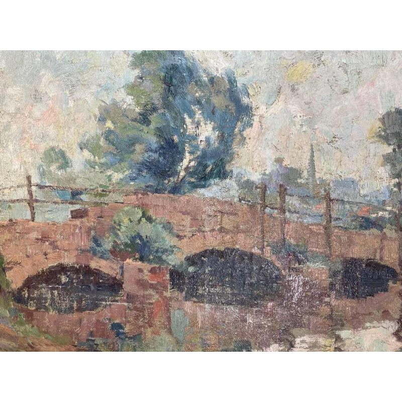 Camille BARTHELEMY « Le pont de Villers-sur-Semois » hst 65x100 cm