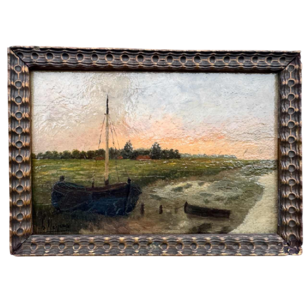Isidore MEYERS « Paysage au coucher du soleil » peinture huile sur bois