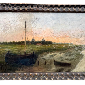 Isidore MEYERS “ Landschap bij zonsondergang “ olieverf op hout