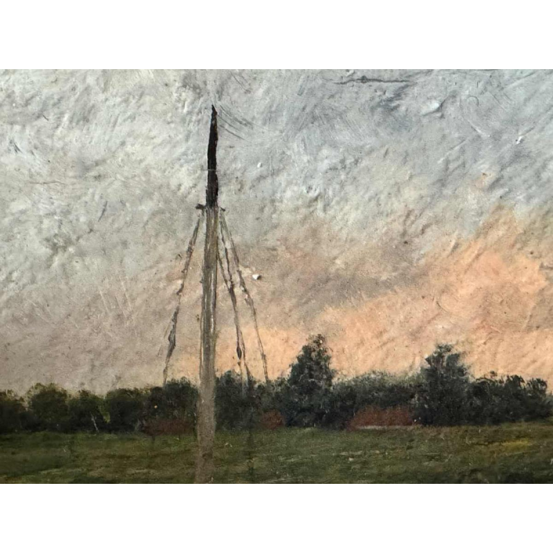 Isidore MEYERS « Paysage au coucher du soleil » peinture huile sur bois