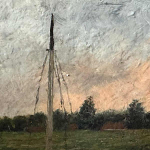 Isidore MEYERS “ Landschap bij zonsondergang “ olieverf op hout
