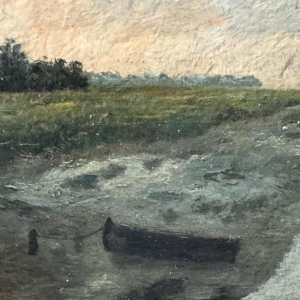 Isidore MEYERS « Paysage au coucher du soleil » peinture huile sur bois