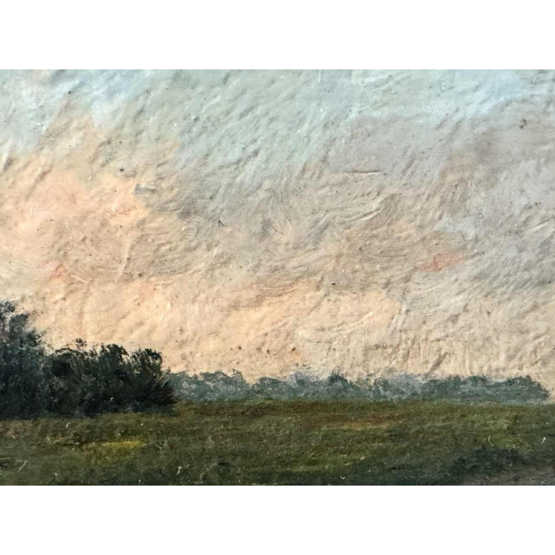 Isidore MEYERS « Paysage au coucher du soleil » peinture huile sur bois