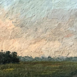 Isidore MEYERS « Paysage au coucher du soleil » peinture huile sur bois