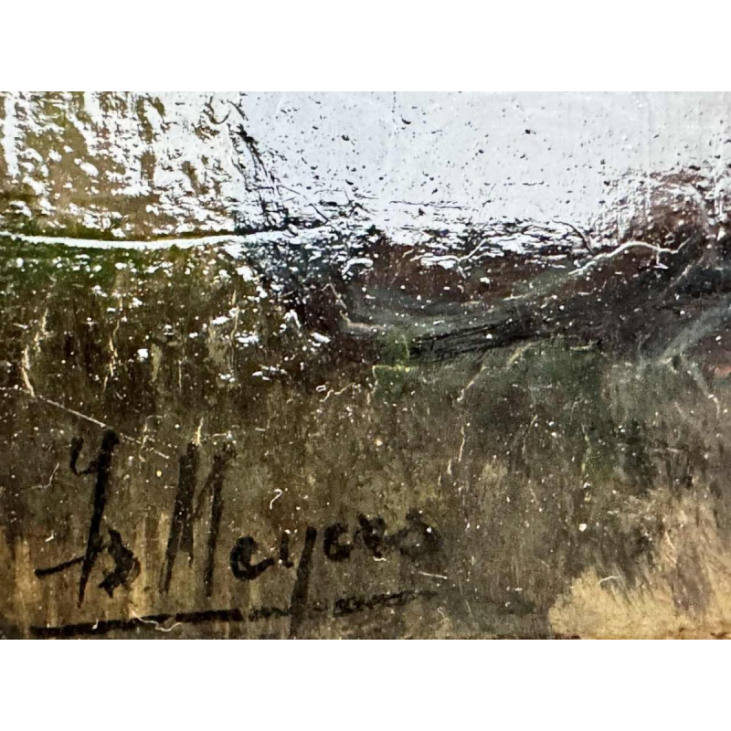 Isidore MEYERS « Paysage au coucher du soleil » peinture huile sur bois