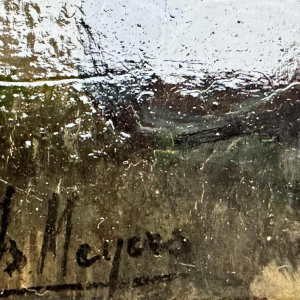 Isidore MEYERS “ Landschap bij zonsondergang “ olieverf op hout