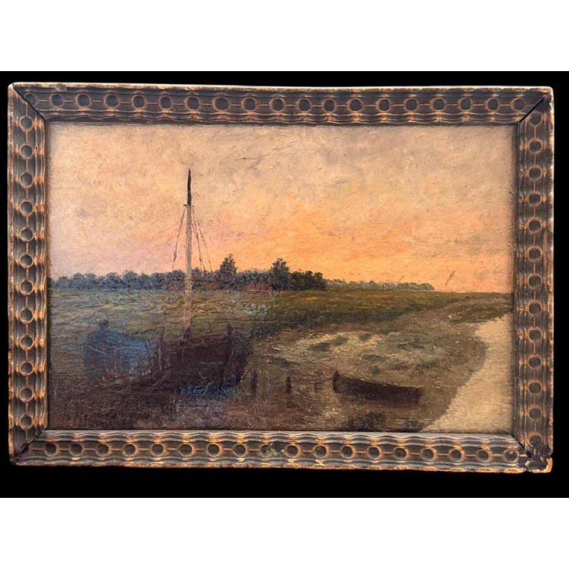 Isidore MEYERS “ Landschap bij zonsondergang “ olieverf op hout