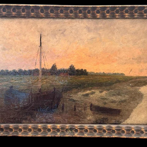 Isidore MEYERS “ Landschap bij zonsondergang “ olieverf op hout