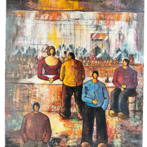 Michel MERCIE « Le bar » peinture, huile sur toile, fin du XXe s