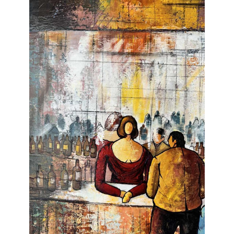 Michel MERCIE « De bar» schilderij, olie op doek, eind 20e eeuw