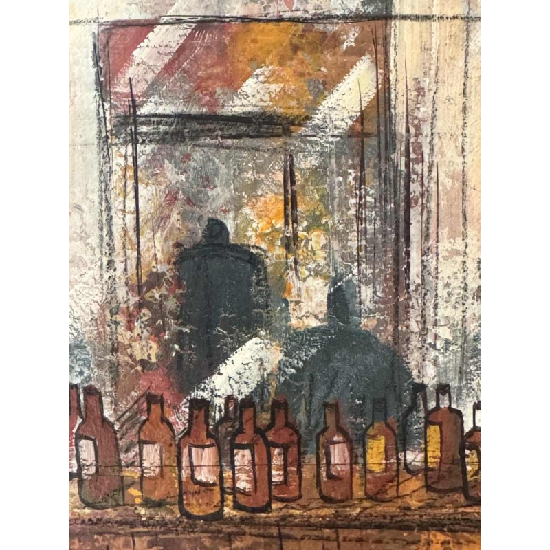 Michel MERCIE « Le bar » peinture, huile sur toile, fin du XXe s