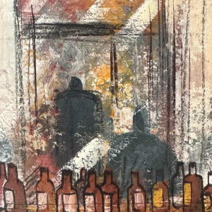 Michel MERCIE « Le bar » peinture, huile sur toile, fin du XXe s