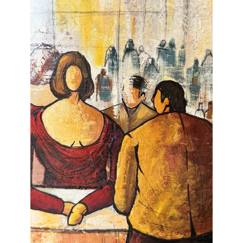 Michel MERCIE « Le bar » peinture, huile sur toile, fin du XXe s