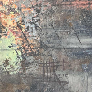 Michel MERCIE « Le bar » peinture, huile sur toile, fin du XXe s