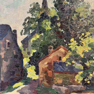 José WOLFF « Village près de Liège » peinture impressionniste huile sur panneau, XXe s