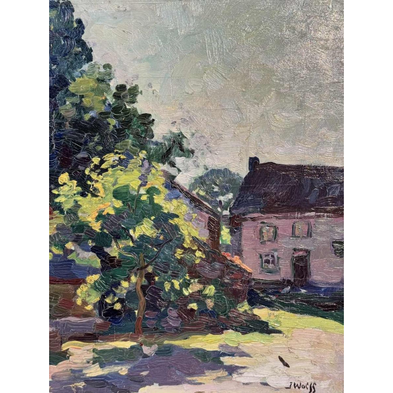 José WOLFF ‘Village near Liège’ impressionist painting oil on panel, 20th c