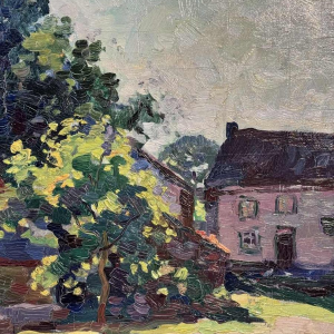 José WOLFF « Village près de Liège » peinture impressionniste huile sur panneau, XXe s