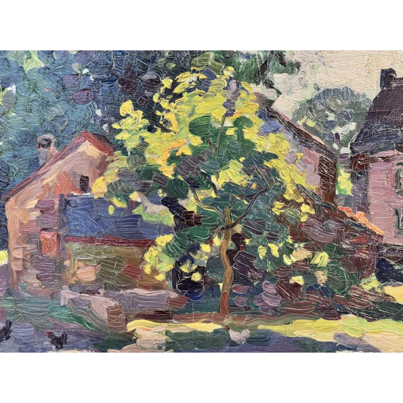 José WOLFF “Dorp bij Luik” impressionistisch schilderij olieverf op paneel, 20ste eeuw