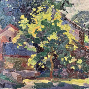 José WOLFF “Dorp bij Luik” impressionistisch schilderij olieverf op paneel, 20ste eeuw