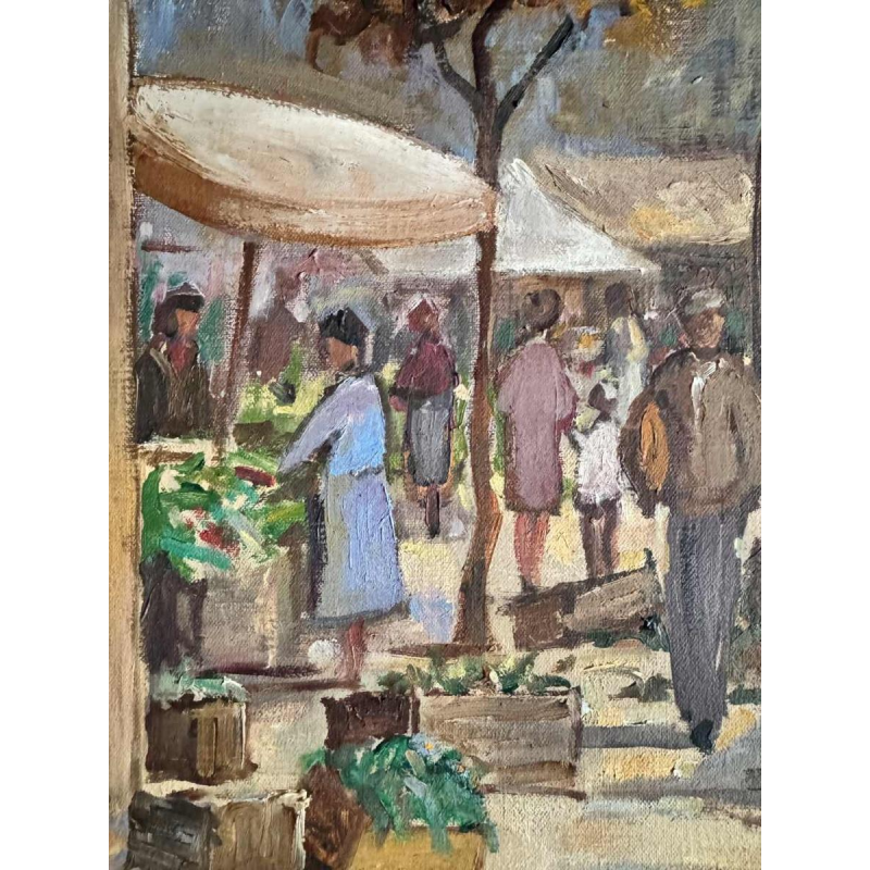 Pol Duruisseau « Namen, markt groentemarkt » schilderij olie op panel
