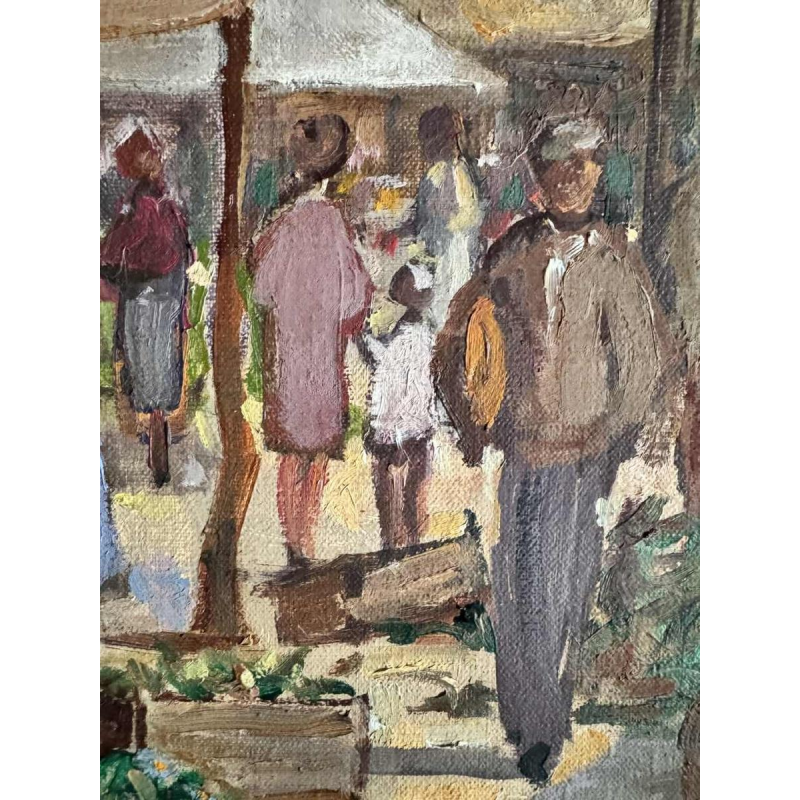 Pol Duruisseau « Namen, markt groentemarkt » schilderij olie op panel