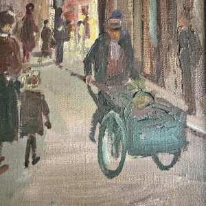 Pol Duruisseau « Namur, the market Place Vegetable market» painting oil on canvas