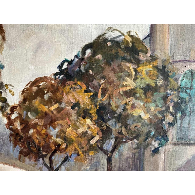 Pol Duruisseau « Namur, the market Place Vegetable market» painting oil on canvas