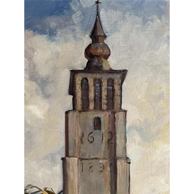 Pol Duruisseau « Namen, markt groentemarkt » schilderij olie op panel