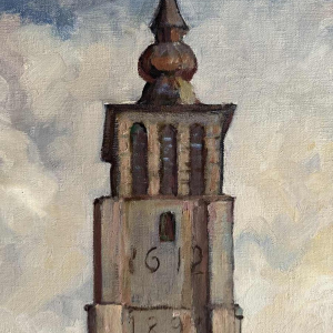 Pol Duruisseau « Namur, the market Place Vegetable market» painting oil on canvas