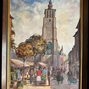 Pol Duruisseau « Namen, markt groentemarkt » schilderij olie op panel