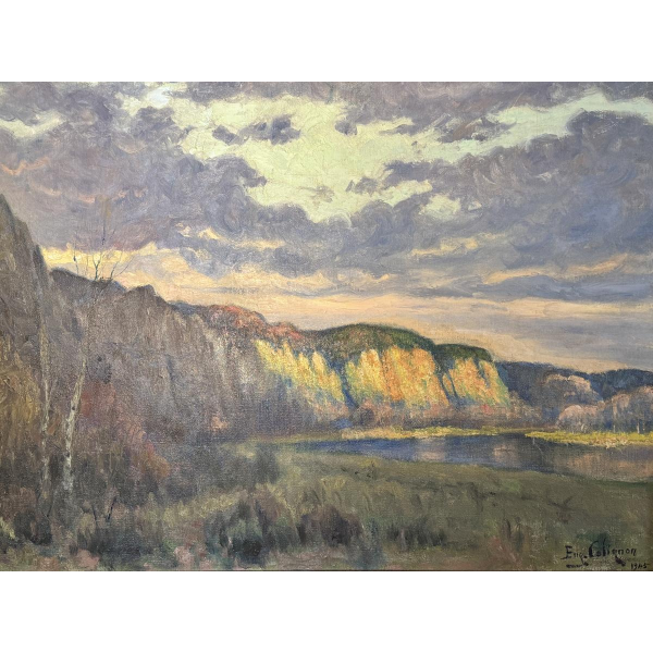 Eugène COLIGNON «Les Rochers de Marche-les-Dames» peinture sur toile, 1945