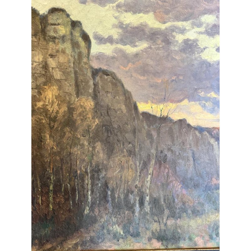 Eugène COLIGNON «Les Rochers de Marche-les-Dames» peinture sur toile, 1945 Eugène COLIGNON «Les Rochers de Marche-les-Dames» peinture sur toile, 1945