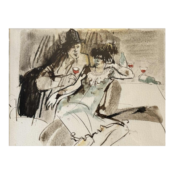Christian HOCQUET « Un bon petit verre 
» aquarelle 1964