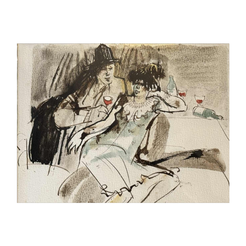 Christian HOCQUET « Un bon petit verre 
» aquarelle 1964 Christian HOCQUET « Un bon petit verre 
» aquarelle 1964