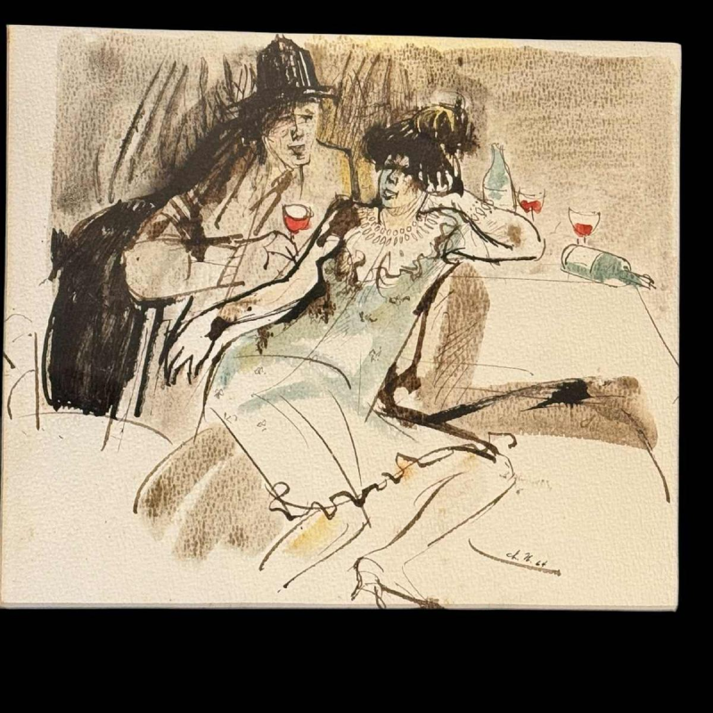 Christian HOCQUET « Un bon petit verre 
» aquarelle 1964 Christian HOCQUET « Un bon petit verre 
» aquarelle 1964