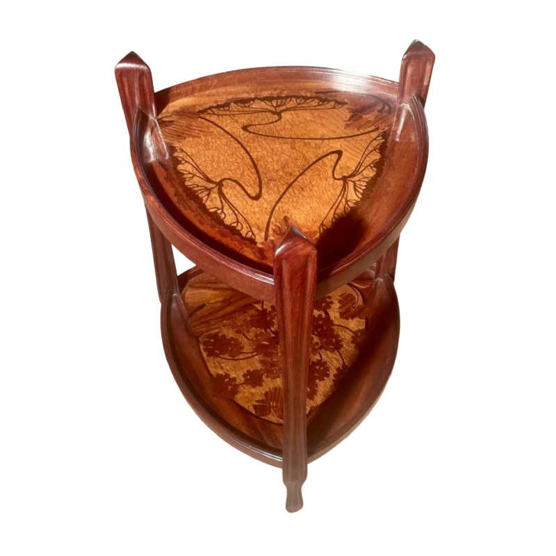 Louis Majorelle, Art Nouveau bijzettafel / sokkeltafel, ingelegde florale decoratie