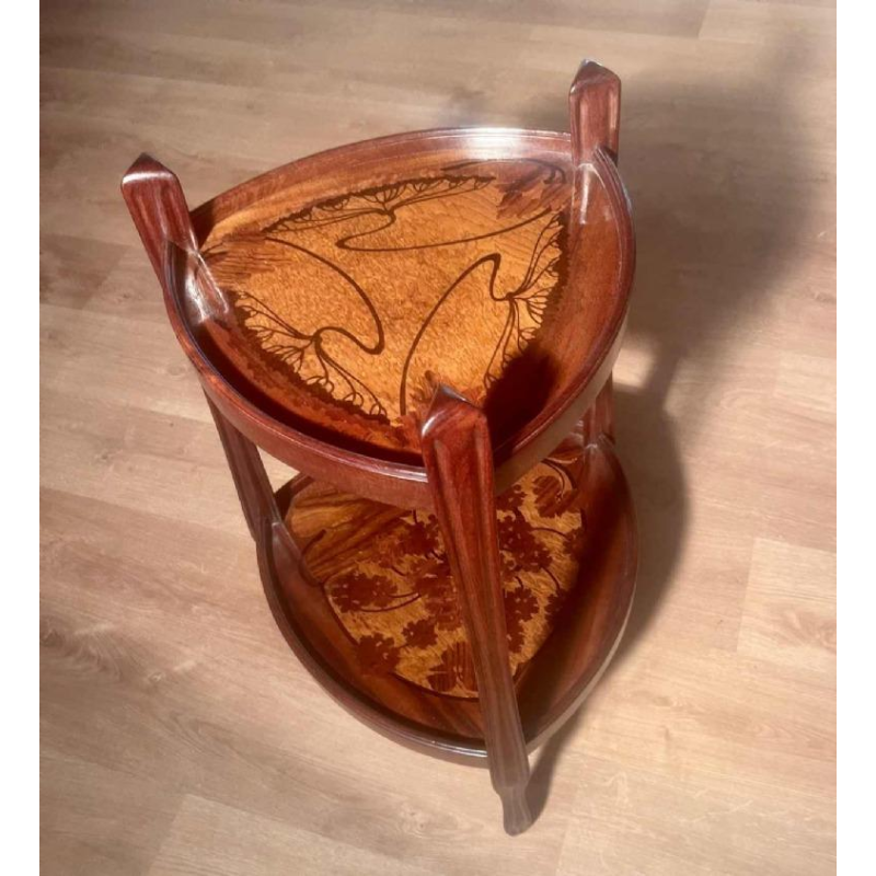 Louis Majorelle, Art Nouveau side table/pedestal table, floral inlay decoration