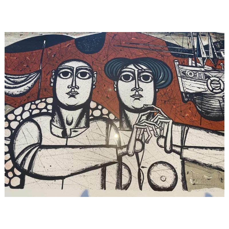 Gustave Camus "couple de personnages" lithogravure couleur numérotée 129/145, XXème siècle