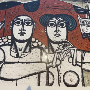 Gustave Camus “Paar personages” kleurenlitho genummerd 129/145, 20e eeuw