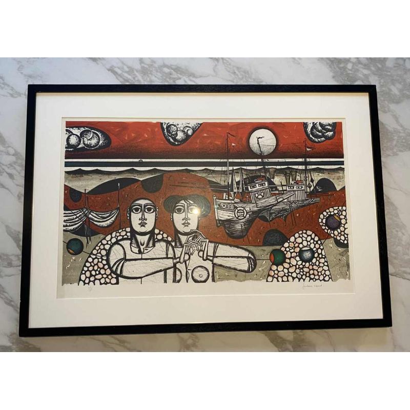 Gustave Camus ‘Pair of characters’ coloured lithograph numbered 129/145, 20th century