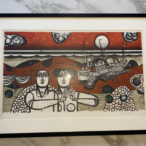 Gustave Camus "couple de personnages" lithogravure couleur numérotée 129/145, XXème siècle