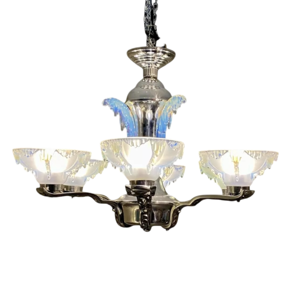 Ezan Petitot Art Deco opalescent glass chandelier, circa 1930