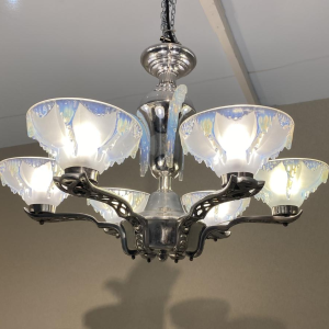 Ezan Petitot Art Deco opalescent glass chandelier, circa 1930 Ezan Petitot Art Deco opalescent glass chandelier, circa 1930