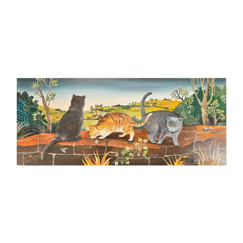 Marie-Louise BATARDY « Mijn 3 katten » schilderij olie op doek