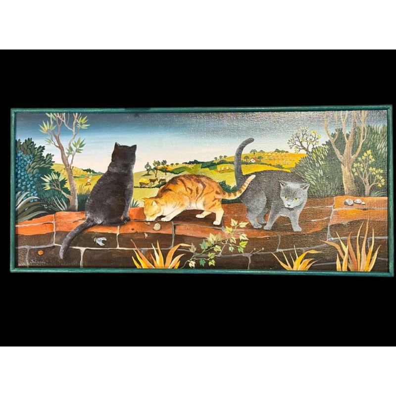 Marie-Louise BATARDY «My 3 cats » painting oil on canvas